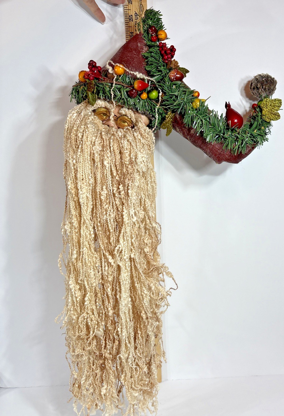 Folk Art Hippie Santa Claus 3D Face Hanging Christmas Decor 23" Rustic